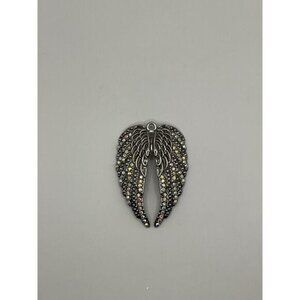 Angel Wings Pendant With Rhinestones & Antique Silver Finish